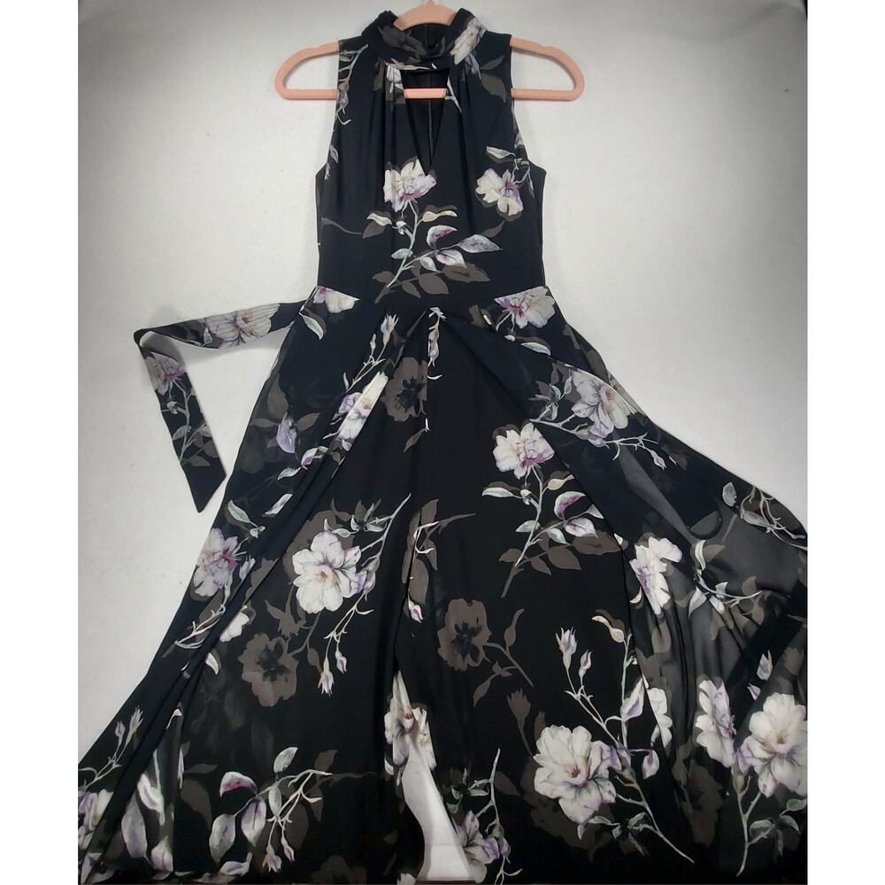 WHBM SZ 2 Belted Jumpsuit Floral Keyhole V-Neck Palazzo Wide Leg Sleeveless - Picture 9 of 15